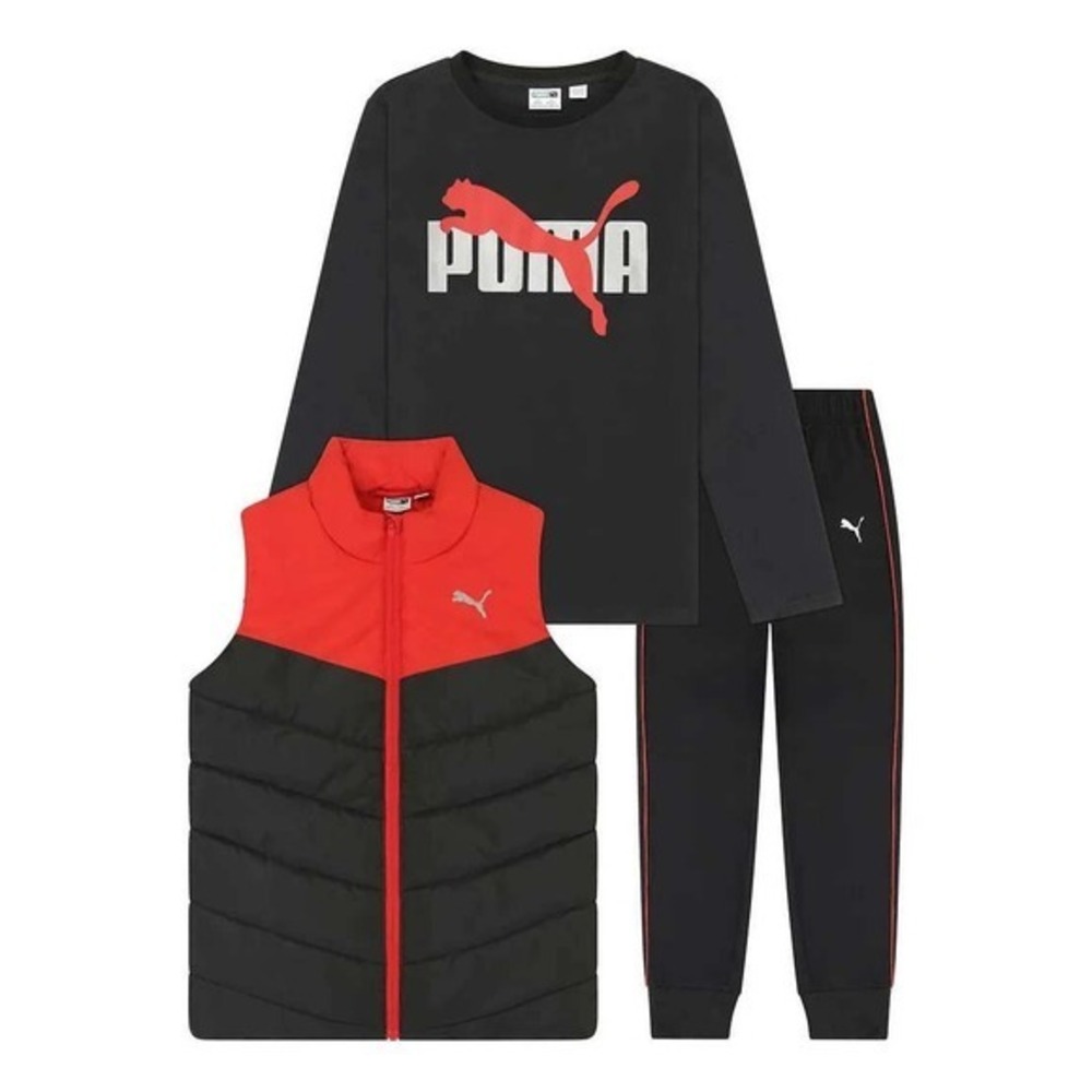 PUMA Youth Set Boy's Vest, Long Sleeve Shirt, Pants 3pc Red/Back Size Small NEW!